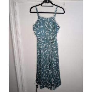 Club Monaco Sundress Womens 4 Blue Teal Floral Silk Fit & Flare Midi Lined